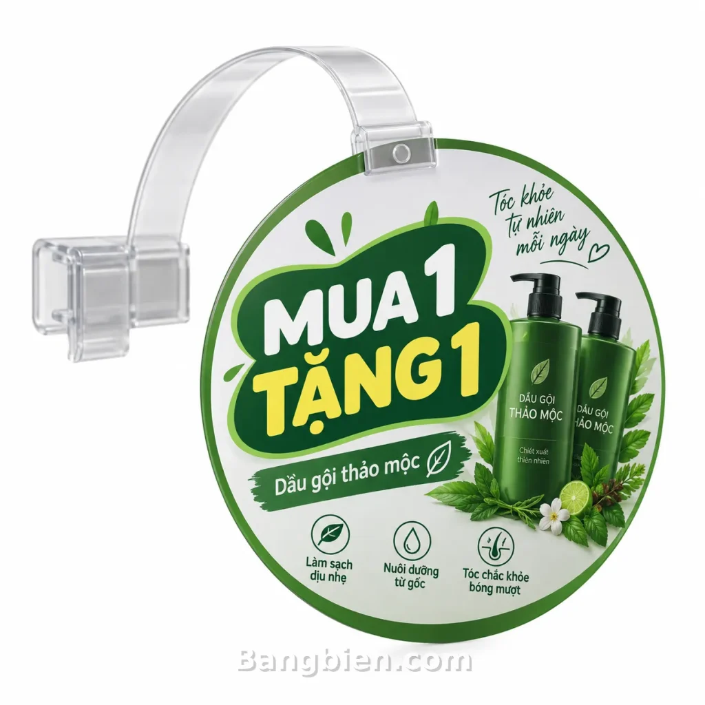Wobbler Khuyến Mãi Dầu Gội Thảo Mộc: dễ đọc, dễ dùng trong thực tế