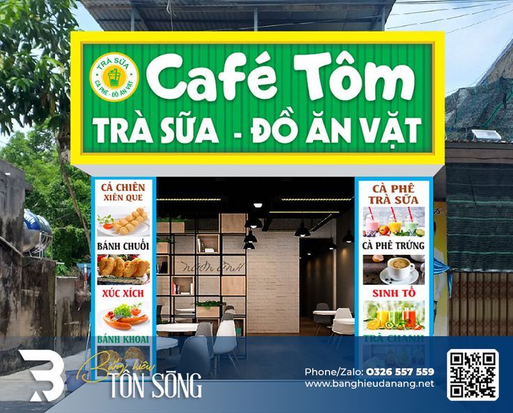 BQC005- Biển quán Café Tôm màu xanh