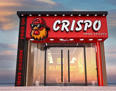 BQC053- Mặt tiền gà rán Crispo màu đỏ