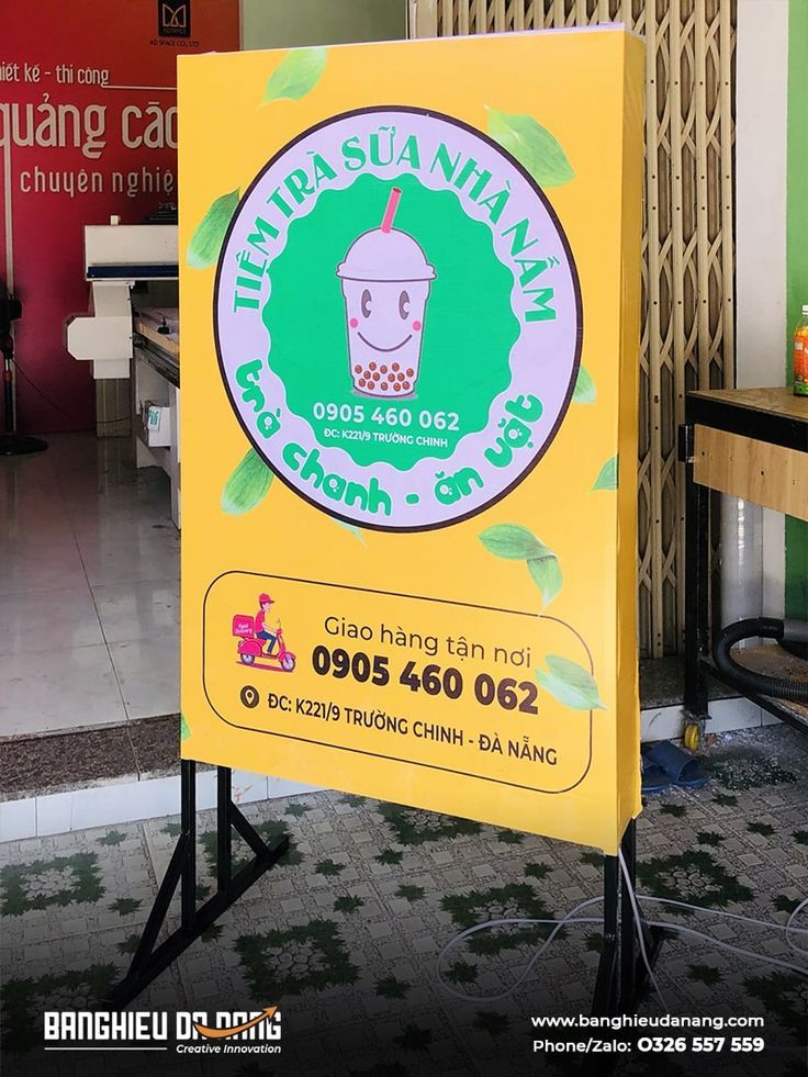BQC078- Bảng đứng trà sữa nhà làm vàng xanh
