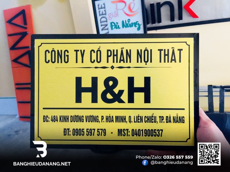 BQC150- Bảng tên công ty H và H nền vàng