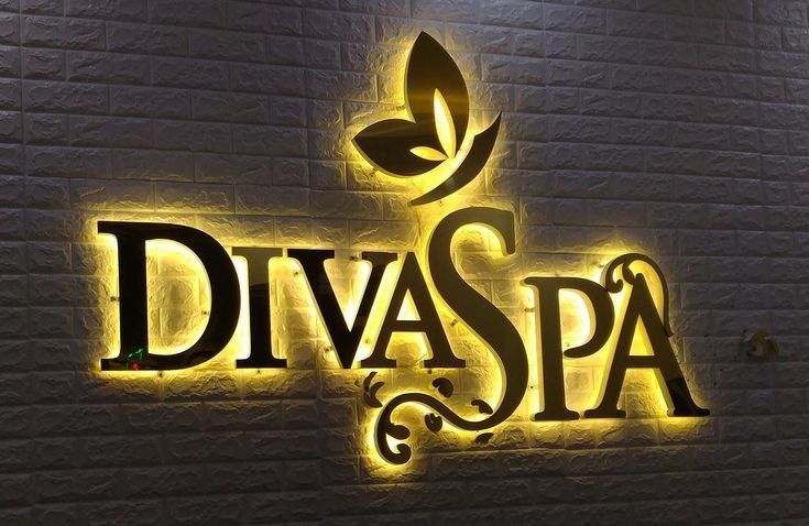 BQC212- Biển hiệu Diva Spa đèn vàng